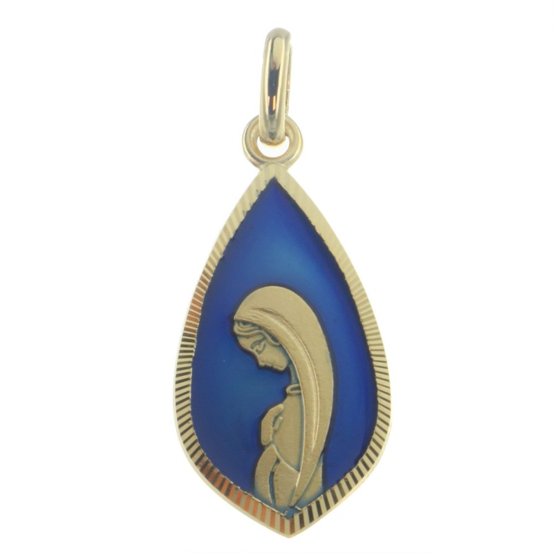 Médaille de la Vierge Marie en Plaqué Or 18 carats et fond bleu