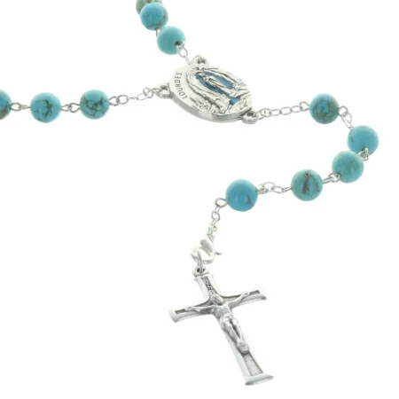 Chapelet de Lourdes en pierre de Turquoise et coeur Eau de Lourdes