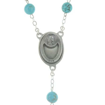 Chapelet de Lourdes en pierre de Turquoise et coeur Eau de Lourdes
