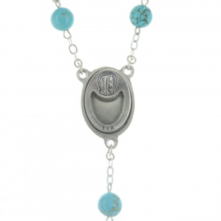Lourdes Turquoise stone rosary with a water of Lourdes centerpiece