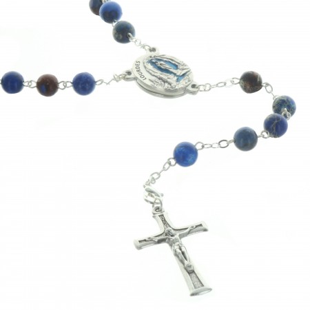 Lourdes blue Emperor stone rosary with Water of Lourdes centerpiece
