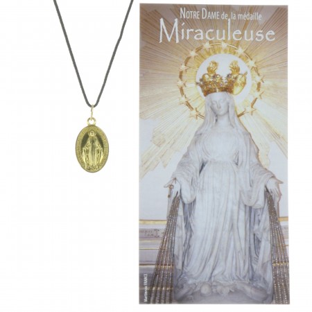 Collier de la Vierge Miraculeuse en corde avec une prière