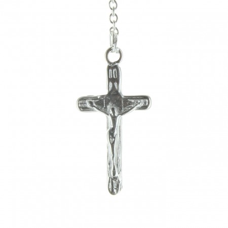 Lourdes Silver rosary, 3mm beads with a classic cross and a clasp