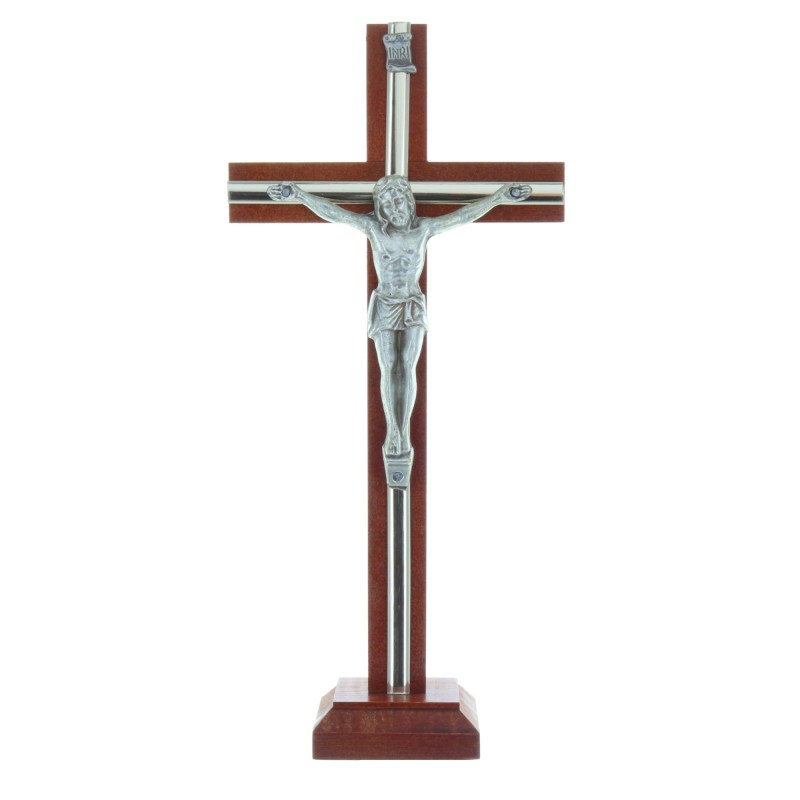 Silver plated Wooden table cross, decorated 22cm