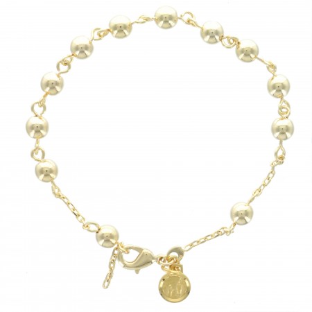 Bracelet Dizainier en Plaqué Or, perles 6mm et médaille de Lourdes
