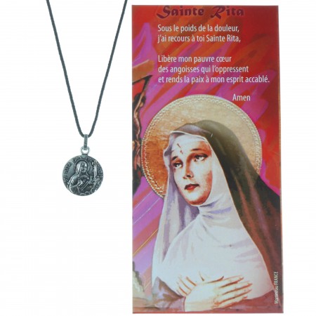 Collier de Sainte Rita en corde avec une prière