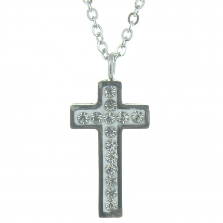 Rhinestone cross pendant and a silver plated chain 48cm