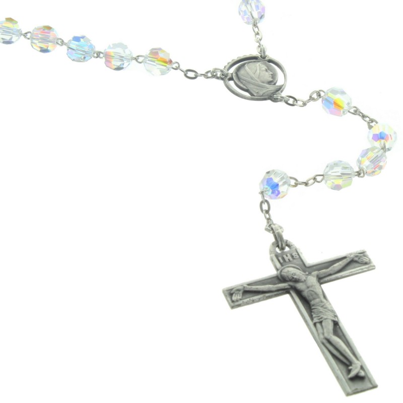 Lourdes Silver Rosary with blue Swarovski Cristal beads