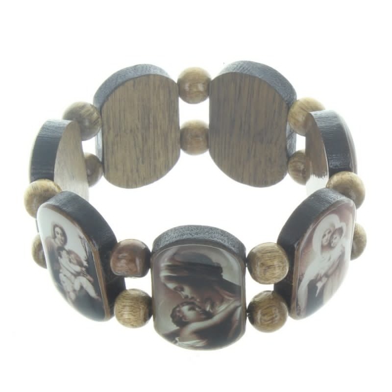 Bracelet religieux en bois avec des images de la Vierge