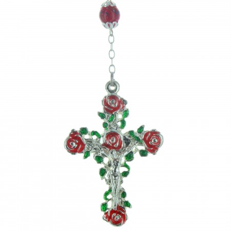 Rosario di Lourdes in argento con rose colorate