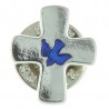 Pin's en forme de croix avec une colombe bleue