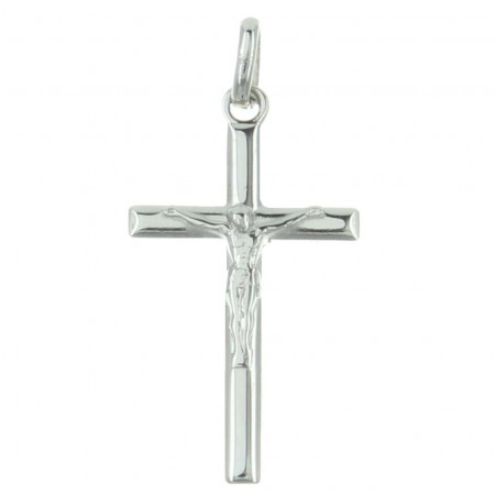 Pendentif croix en Argent avec le Christ et bords biseautés