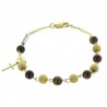 Silver Religious Bracelet with Tiger Eye and Gold Plated Beads