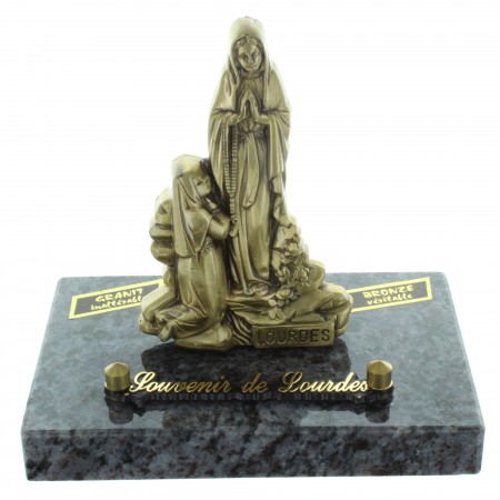 Lapide cimeteriala in granito con una statua in bronzo dell'apparizione di Lourdes 14x9cm