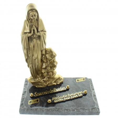Plaque Funéraire en Granit de Notre Dame de Lourdes en bronze 25x33cm