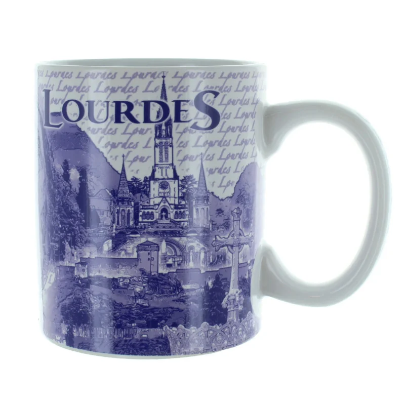 Lourdes Mug with pictures of Our Lady and other sites in Lourdes