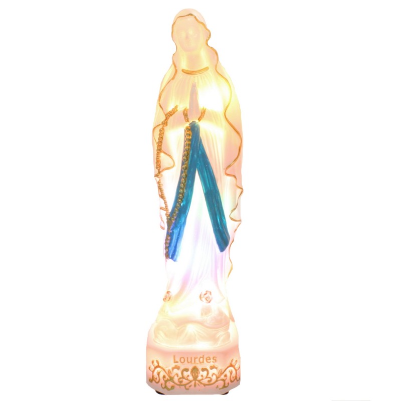 Statua della Vergine Maria luminosa con batteria in resina 31cm