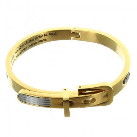 Golden steel Bracelet with Swarovski strass ingraved Ave Maria in Latin