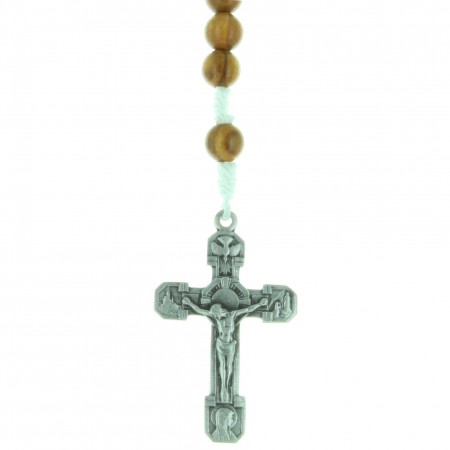 Rosario di Lourdes in legno d'ulivo su corda