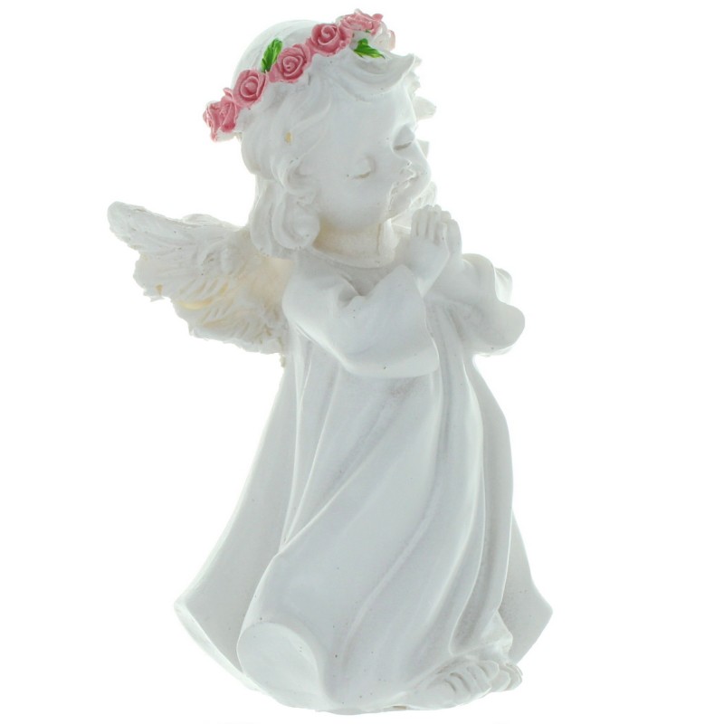 Angel Statue standing with a wreath of coloured roses 13cm