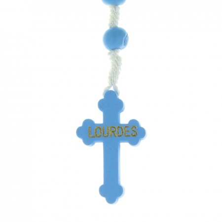 Chapelet de Lourdes en corde avec grains en bois bleu