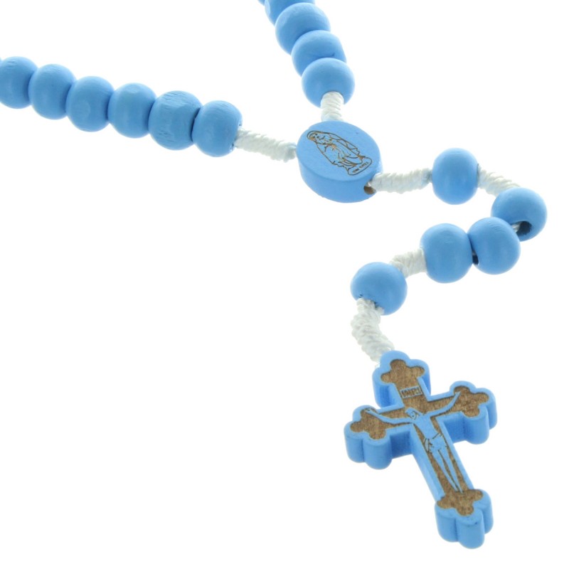 Lourdes rope rosary with blue wood beads