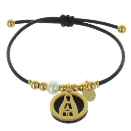 Cord bracelet with a fancy medallion of Our Lady of Lourdes