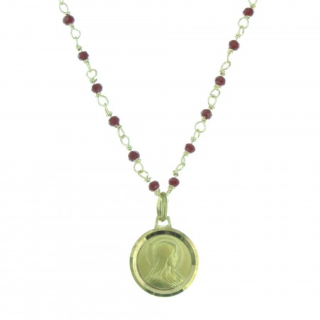 Collier en Plaqué Or avec une médaille de la Vierge Marie et des perles colorées