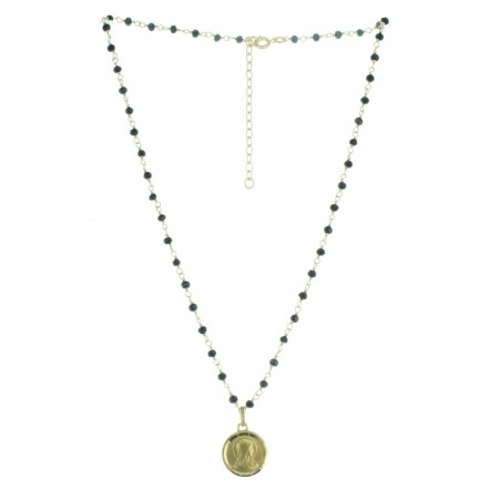 Our Lady Gold Plated medal on a Necklacewith coloured pearls