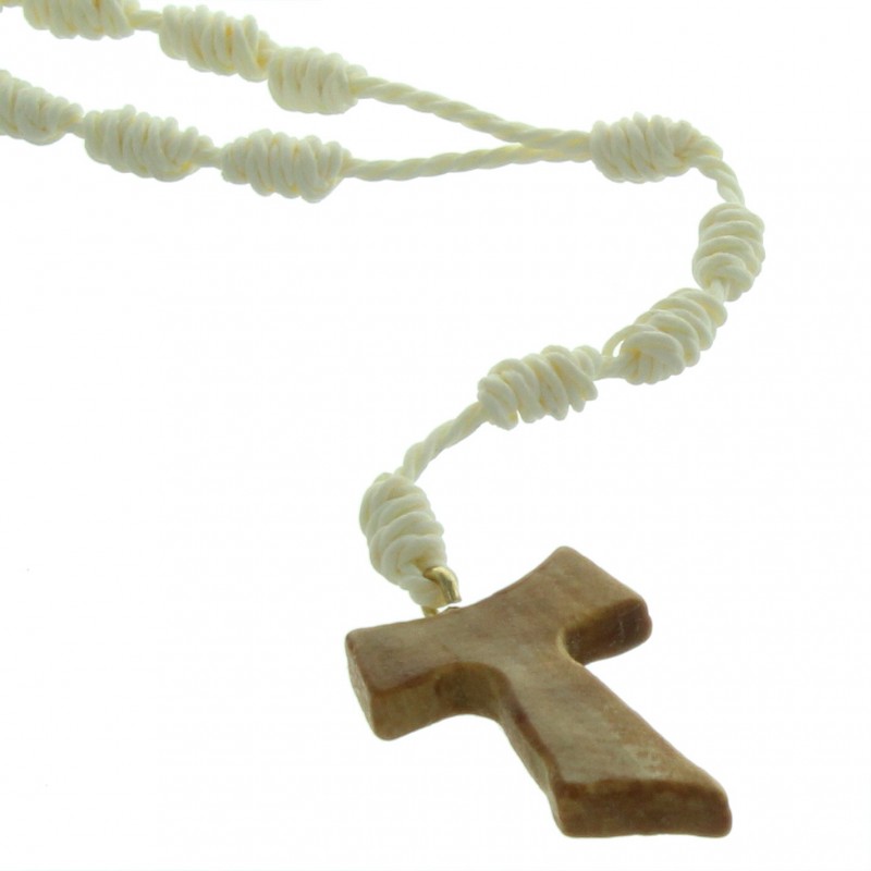 Chapelet en corde avec une croix de Tau en bois