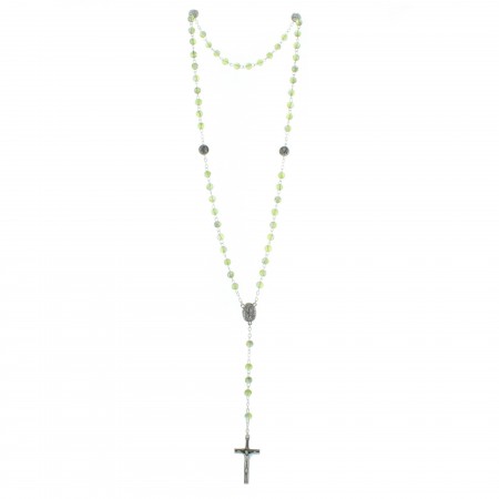 Glass rosary, translucent beads and Lourdes Apparition paters