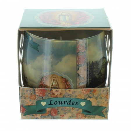 Bougie de Lourdes parfumée à la rose dans un verre 8cm