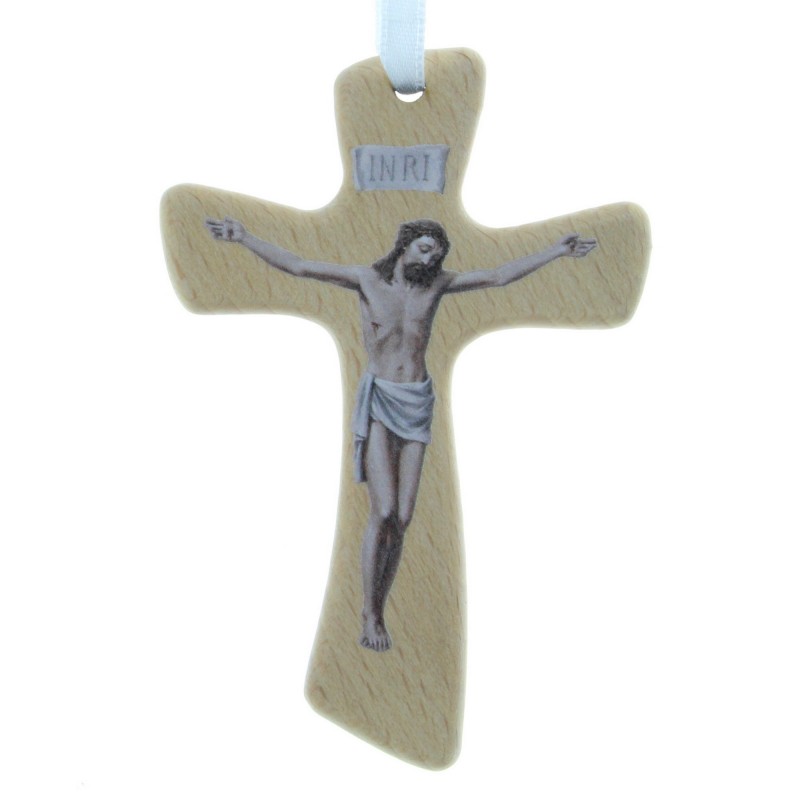 Crocifisso in legno con Cristo stampato 10cm
