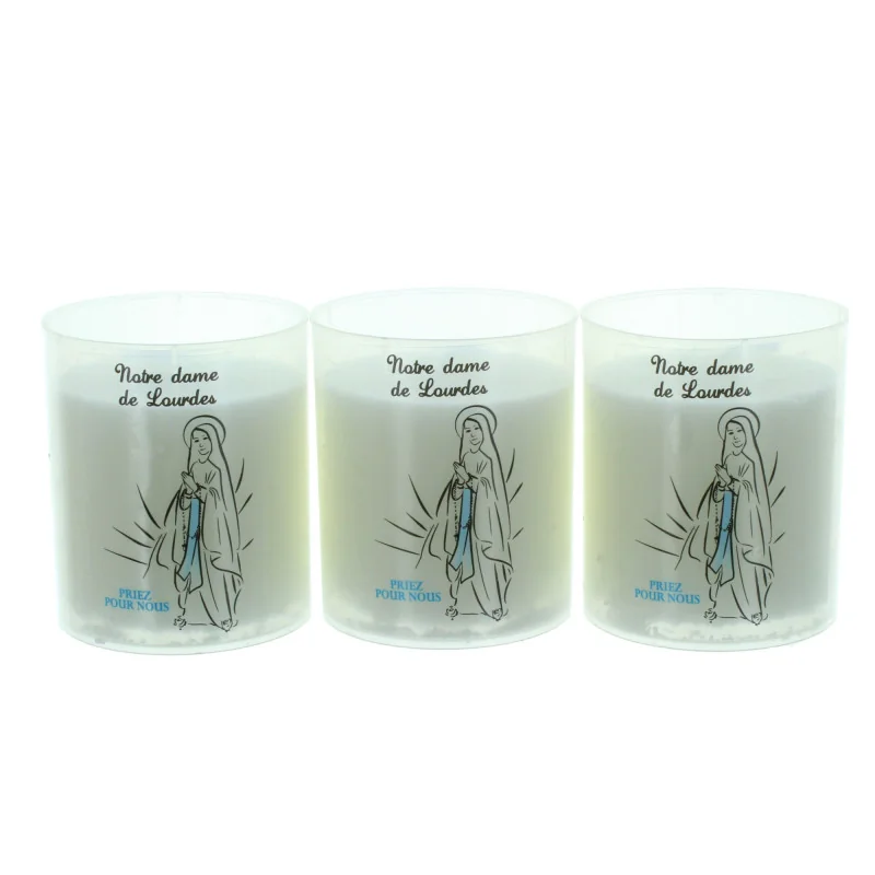 Lot de 3 bougies veilleuses Notre Dame de Lourdes 6cm