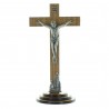 Crucifix bois sur pied avec le Christ et l'Apparition de Lourdes argentés 18cm