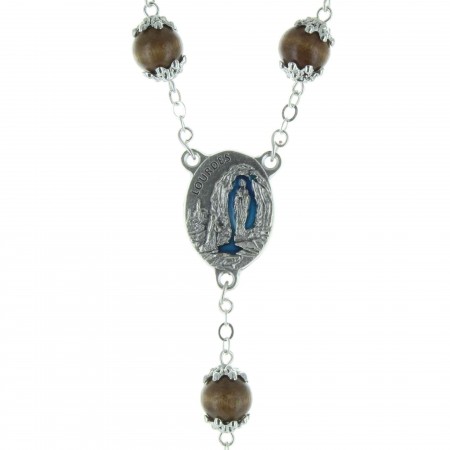 Lourdes water rosary with fancy wood grain 10mm