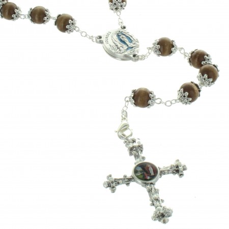 Lourdes water rosary with fancy wood grain 10mm
