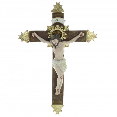 Crucifix résine avec le Christ réaliste, style baroque 35cm