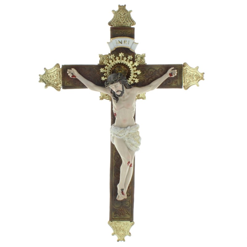 Resin Crucifix with realistic Christ, baroque style 35cm