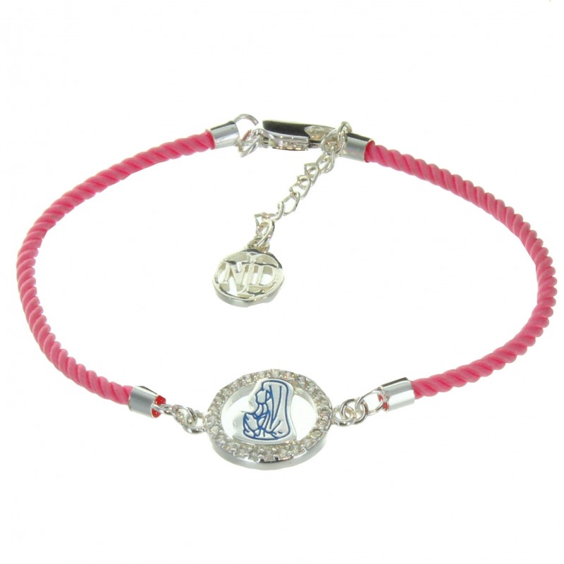 Our Lady of Lourdes religious bracelet with a pink rope