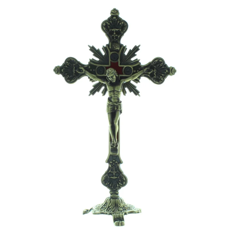 Crucifix métal sur socle style baroque 23cm Crucifix métal sur socle style baroque 23cm
