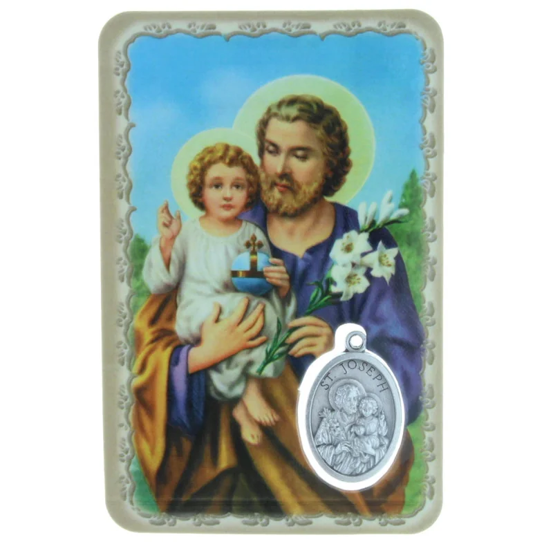Saint Joseph prayer card with a medal