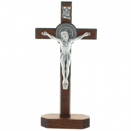 Saint Benedict Wooden Crucifix on stand 20cm