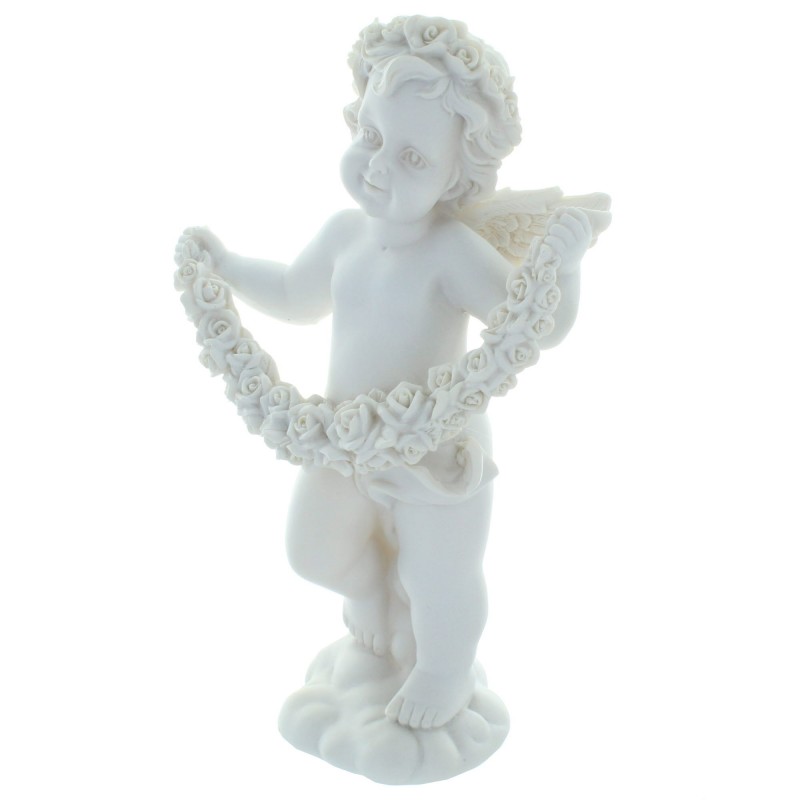 Standing angel resin statue with flowers 22cm
