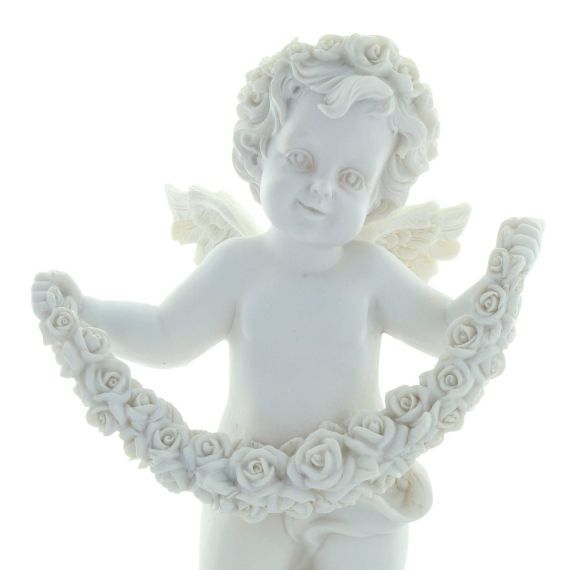 Statue Ange blanc debout en résine avec des fleurs 22cm