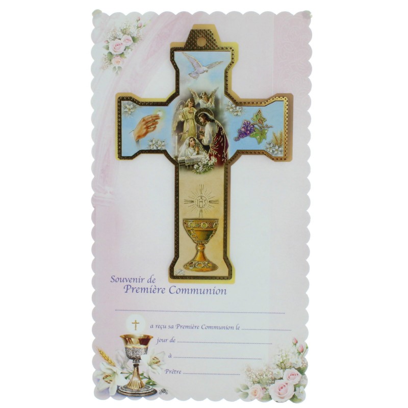 Croix de communion pour fille avec un certificat souvenir