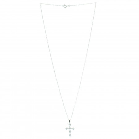 Parure Argent pendentif croix avec des zircons et une chaîne 50cm