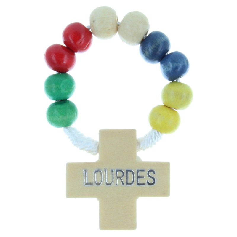 One-decade cord rosary, colour wood beads.