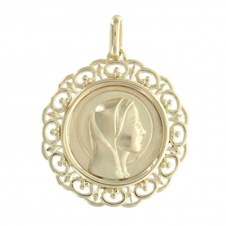 Our Lady Round-shaped gold-plated medal with indented edges