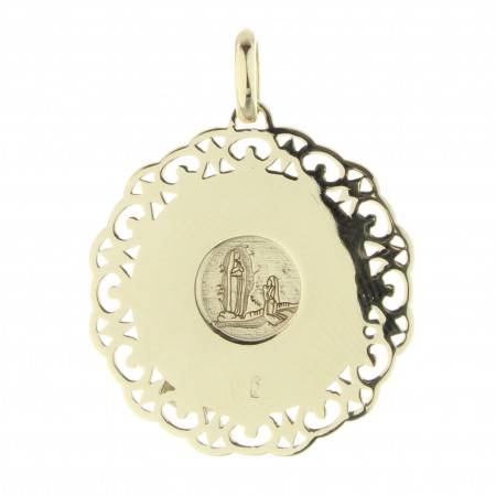 Médaille Plaqué Or 18 carats 30mm, Vierge Marie et contours dentelles